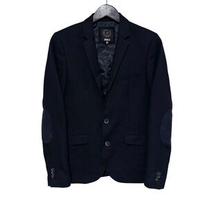 BRICE Men's Navy Blue Two Button Blazer Jacket Navy Blue Elbow Pads 48 - 19.5x28